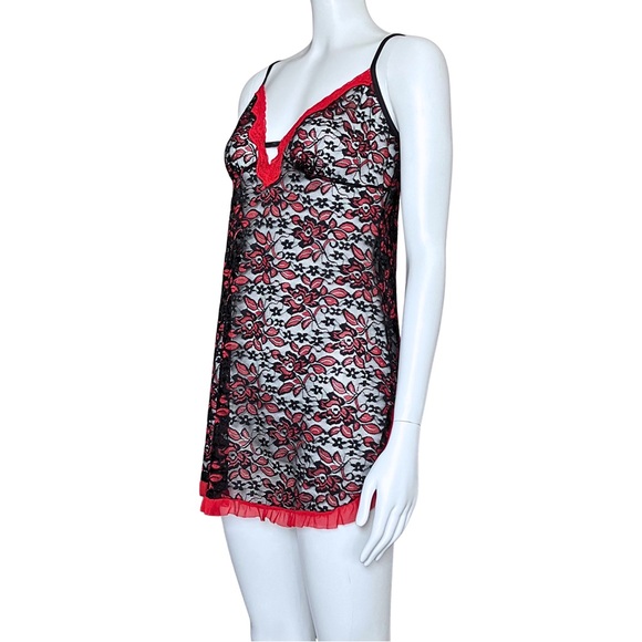 Gothic Black Red Sheer Lace Slip Dress. Small. Coquette Trashy2K Goth Lingerie - Picture 3 of 8